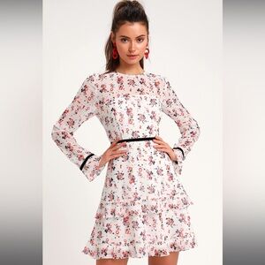 NWT Lulus Floral White Long Sleeve Mini Dress